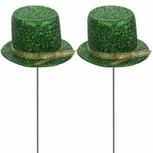 Green Glitter Hat Picks St. Patrick's Day Seasonal Crafts Party Supplies 2 Count
